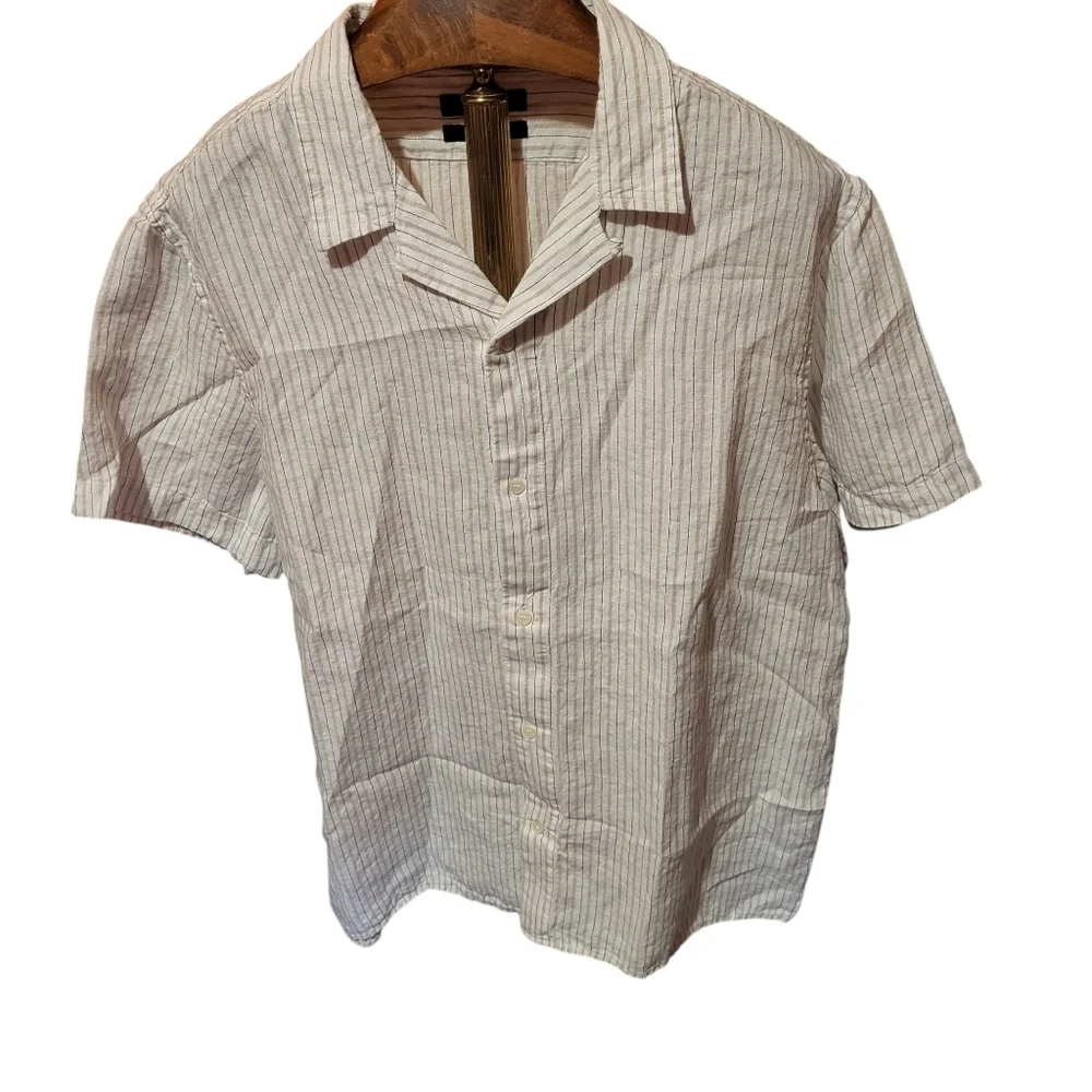Banana Republic Relaxed Fit  Linen Blend Short Sleeve Button Shirt Cream Size XL
